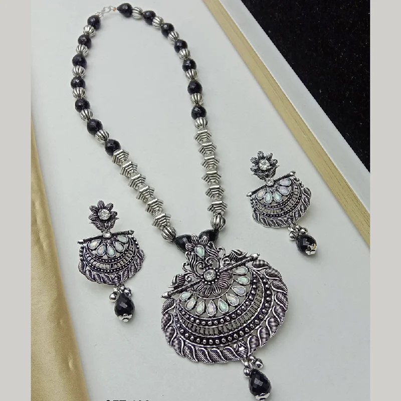 gothic ladies necklace-SP Jewellery Oxidised Plated Crystal Stone Necklace Set