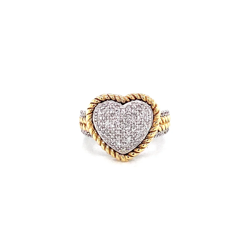 statement cocktail ladies ring-14K Two Tone Gold Diamond Pave Heart Ring