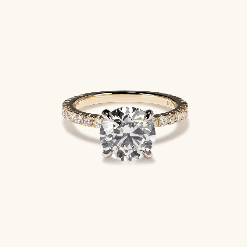 high-end engagement ring-Round Lab Diamond Engagement Ring with Diamond Band