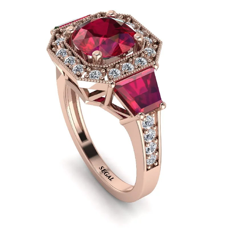 crystal solitaire engagement ring-Modern Halo Princess Cut Ruby Stone Engagement Ring - Doris No. 11