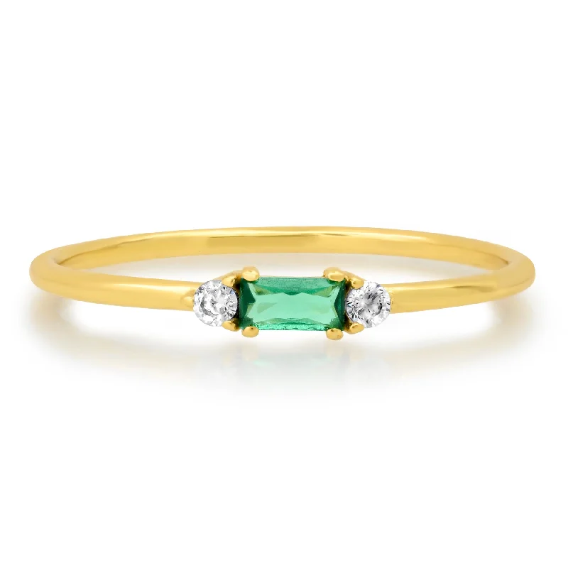 romantic ladies ring-GREEN BAGUETTE RING, GOLD