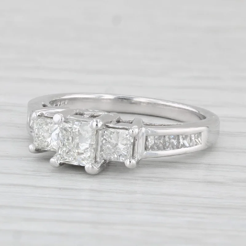 white sapphire engagement ring-1.53ctw 3-Stone Princess Diamond Engagement Ring 14k White Gold Size 6.75