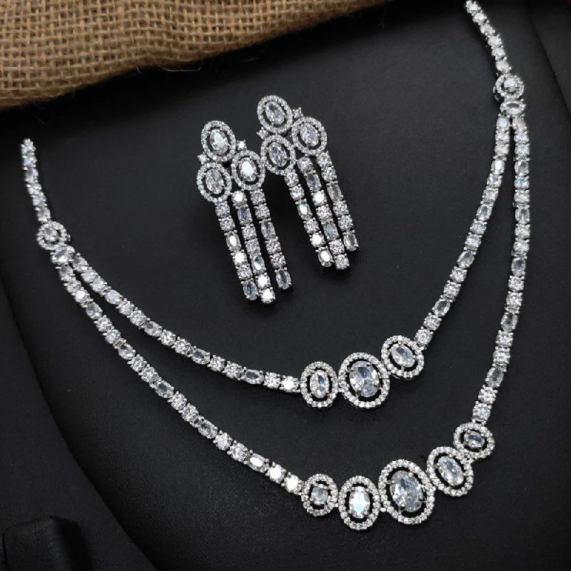 bar pendant ladies necklace-Aamrapali Silver Plated AD Necklace Set