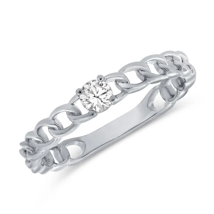 gold band ladies ring-14k White Gold Diamond & Chain Link Ring