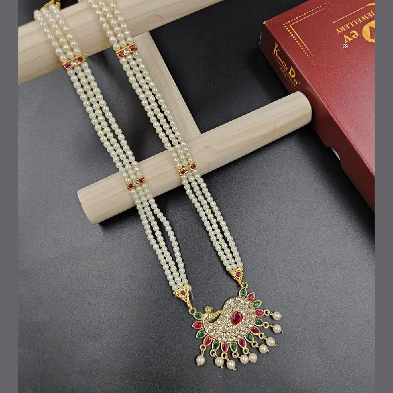 stacked ladies necklace-Manisha Jewellery Gold Plated Austrian Stone And Pearl Long Necklace