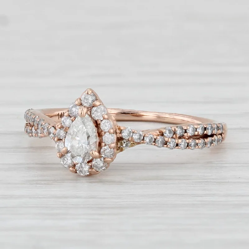 engraved engagement ring-0.58ctw Diamond Pear Halo Engagement Ring 14k Rose Gold Size 5.5