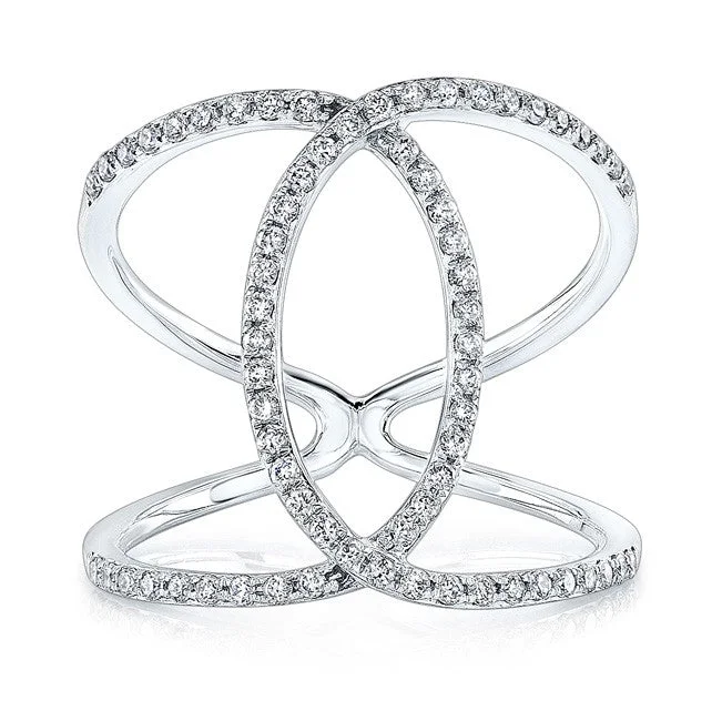 designer ladies ring-14K White Gold Diamond Intertwined Circle Ring