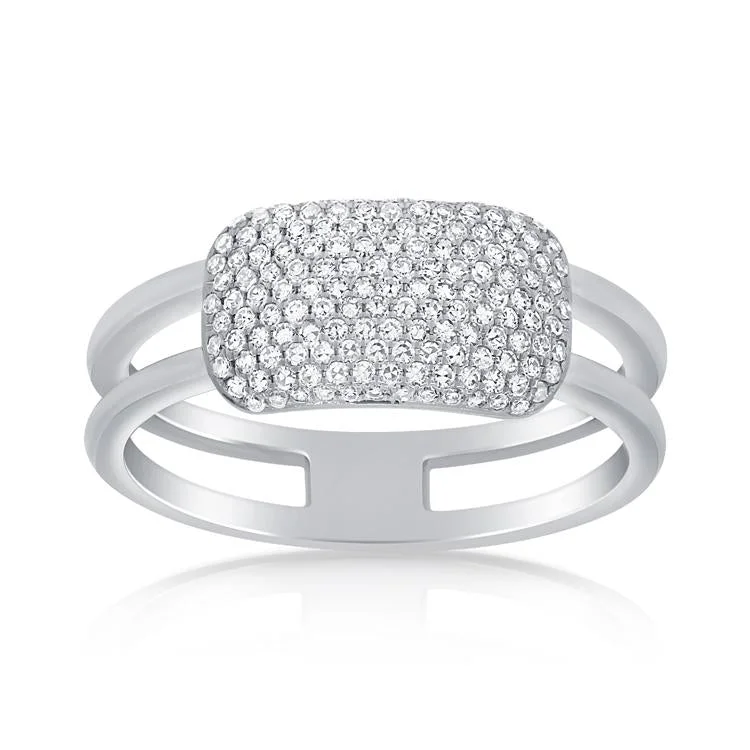 ladies graduation ring-14K White Gold Pave Diamond Rectangle Bar Ring