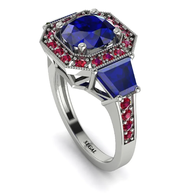 black diamond engagement ring-Modern Halo Princess Cut Sapphire Stone Engagement Ring - Doris No. 60