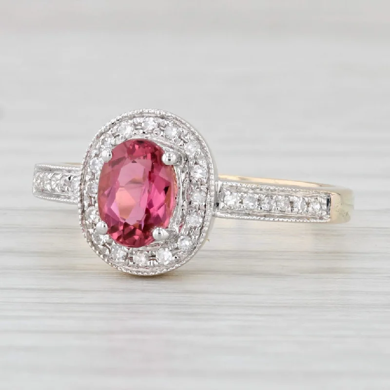 solitaire diamond engagement ring-0.88ctw Oval Pink Tourmaline Diamond Halo Ring 14k Yellow Gold S 8.25 Engagement