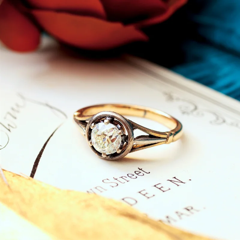 heirloom engagement ring-Antique 0.90ct Hand cut Diamond Engagement Ring