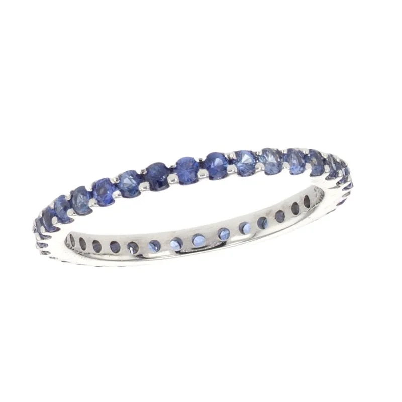 women’s fashion stacking ring-0.95 CT Round Lab Grown Blue Sapphire Gemstone 14K White Gold Eternity Band