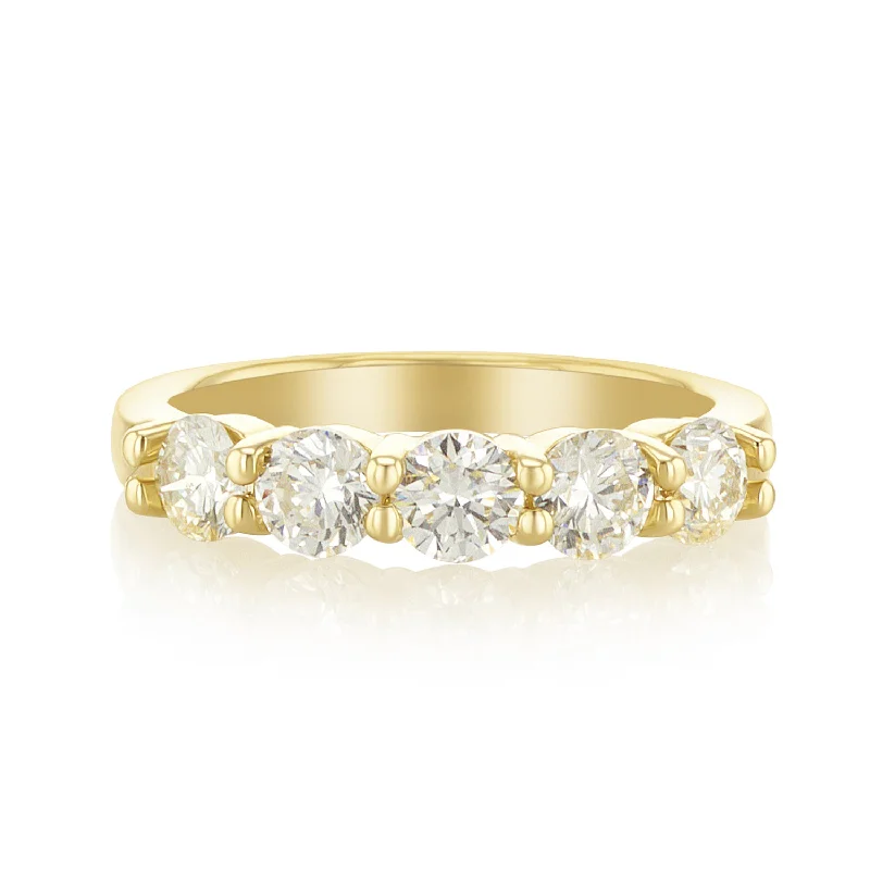 stylish ladies ring-1.32 Carat Natural Diamond 5 Stone Band in 14K Yellow Gold