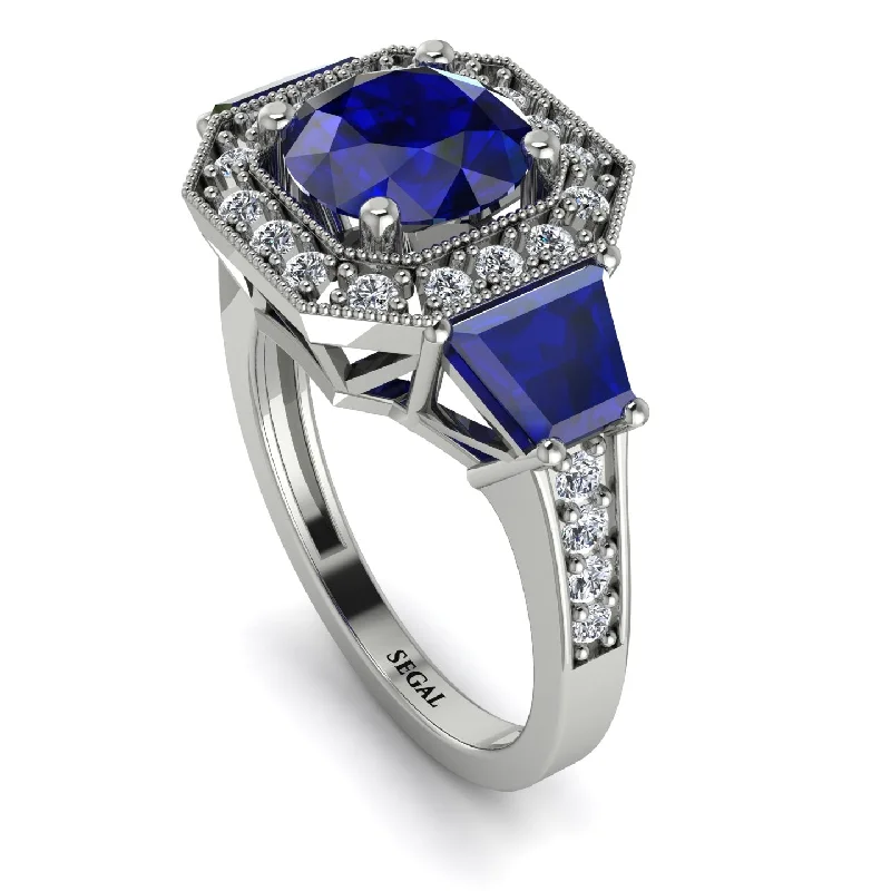 wedding proposal engagement ring-Modern Halo Princess Cut Sapphire Stone Engagement Ring - Doris No. 15