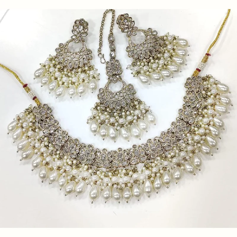 small pendant ladies necklace-Kavita Art Gold Plated Crystal Stone Necklace Set