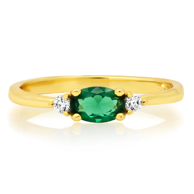 trendy gold ladies ring-GREEN OVAL RING, GOLD