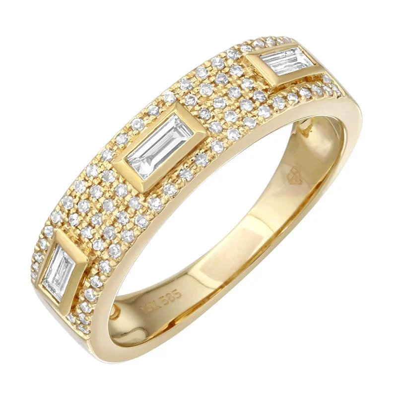 ladies engagement ring-14K Yellow Gold Diamond Band with Baguette Accents