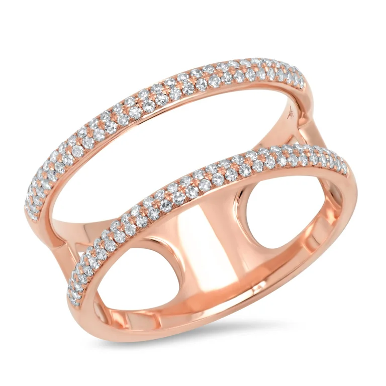 platinum ladies ring-14K Rose Gold Double Row Diamond Ring