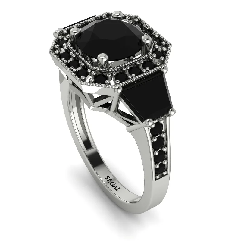 promise engagement ring-Modern Halo Princess Cut Black Diamond Stone Engagement Ring - Doris No. 39