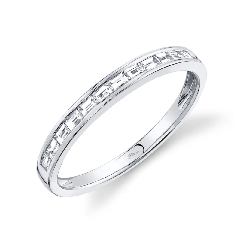 ladies promise ring-14K White Gold Diamond Baguette Thin Band