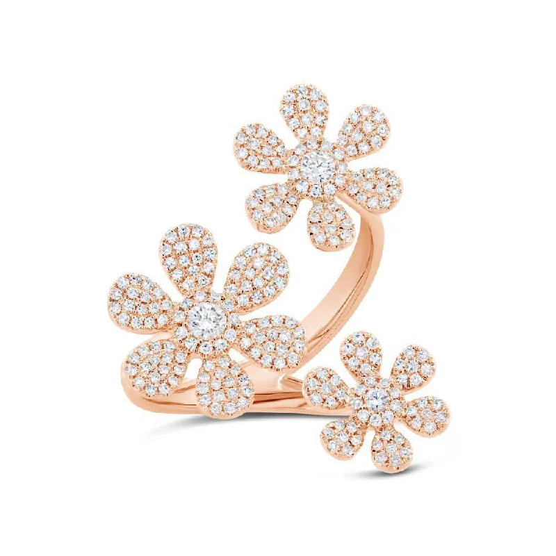 opal ladies ring-14K Rose Gold Triple Floating Diamond Flower Ring