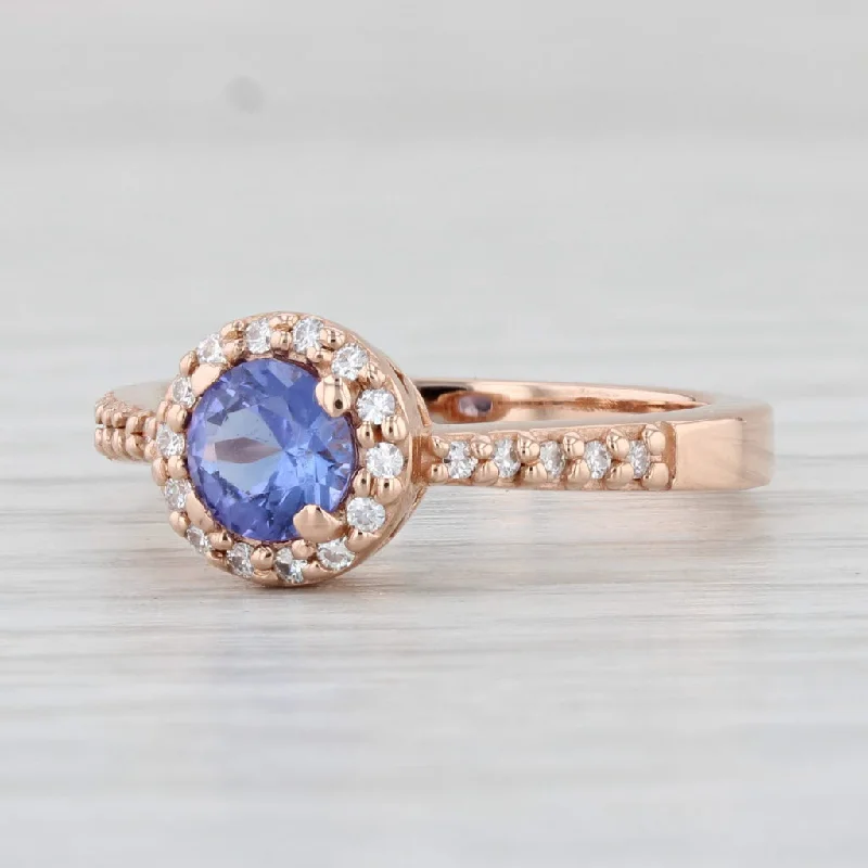 simple solitaire engagement ring-0.67ctw Tanzanite Moissanite Halo Ring 14k Rose Gold Size 5.5 Engagement