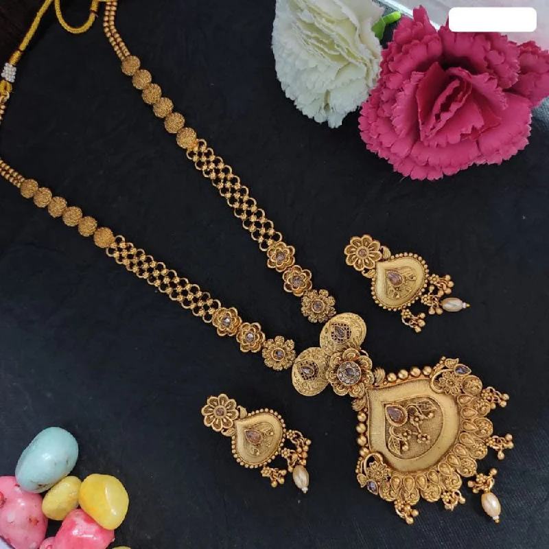 celestial ladies necklace-Heera Jewellers Gold Plated Crystal Stone Long Necklace Set