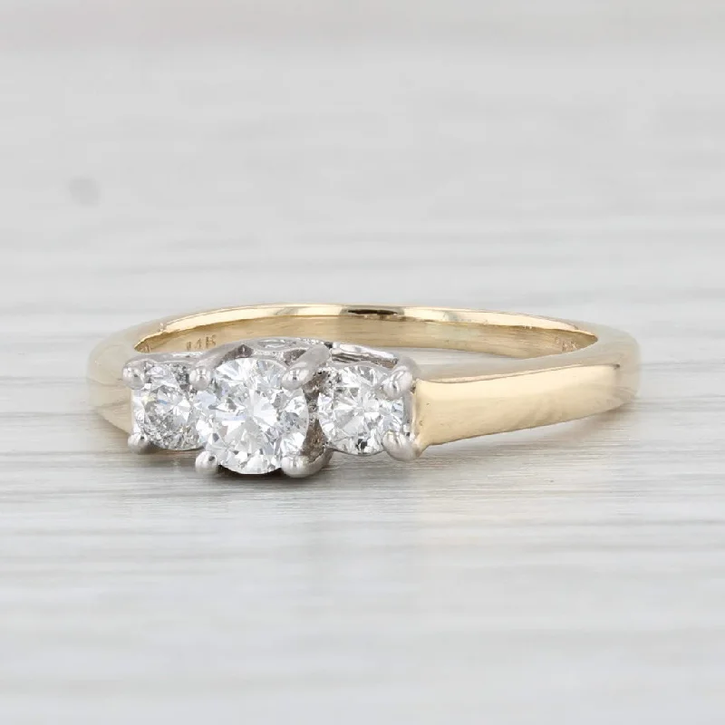 solitaire diamond engagement ring-0.45ctw 3-Stone Diamond Engagement Ring 14k Gold Size 5 Round Brilliant