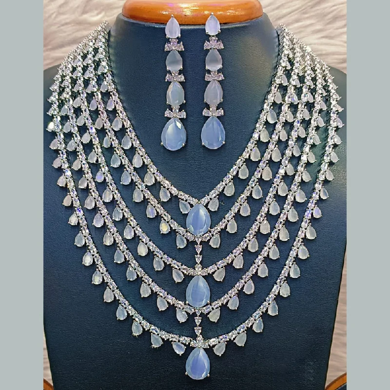 elegant ladies necklace-Jain Jewellers Silver Plated  AD Multi Layer Long  Necklace Set