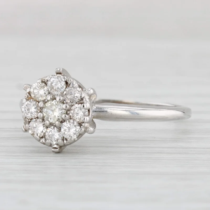 milgrain detailed engagement ring-Vintage 0.41ctw Diamond Cluster Vintage Engagement Ring 10k White Gold Sz 10.25