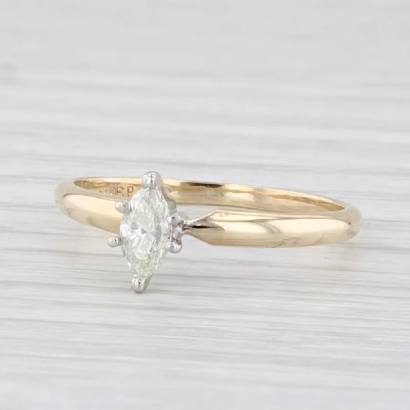 yellow gold engagement ring-0.18ct Marquise Brilliant Solitaire Engagement Ring 14k Yellow Gold Size 5