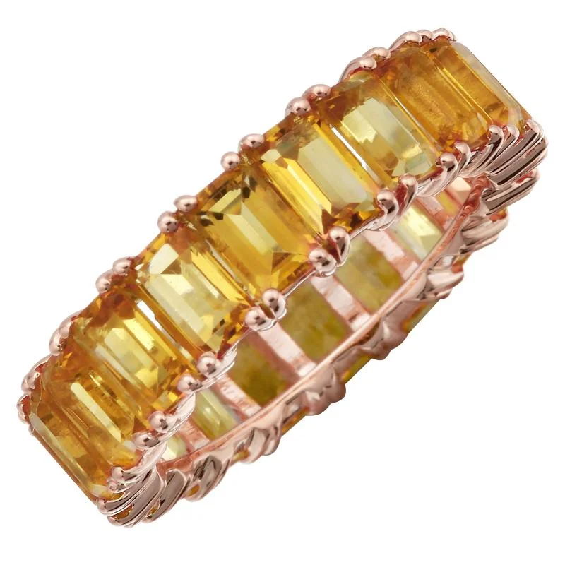 gold band ladies ring-14k Rose Gold Emerald Cut Citrine Ring