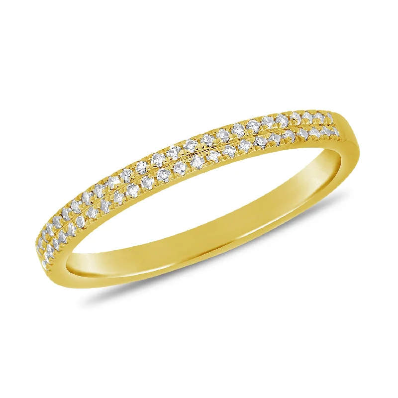 contemporary ladies ring-14K Yellow Gold Diamond Border Double Row Band