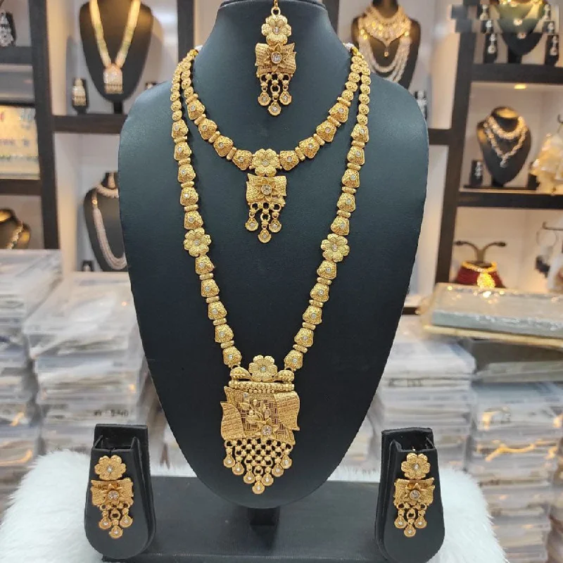 personalized ladies necklace-Heera Jewellers Gold Plated Austrian Stone Double Necklace Set