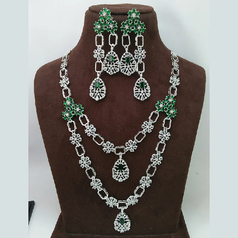 trendy ladies necklace-Manisha Jewellery Silver Plated AD Long Necklace Set