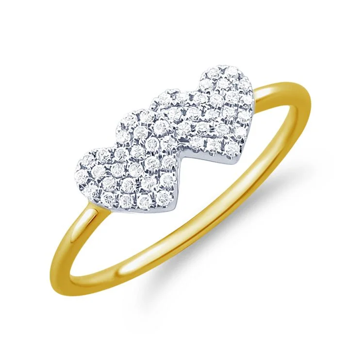 geometric ladies ring-14K Two Tone Diamond Double Heart Ring