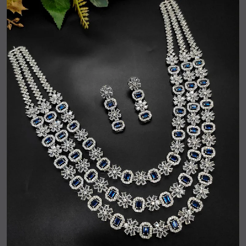 retro ladies necklace-Aamrapali Silver Plated AD Necklace Set