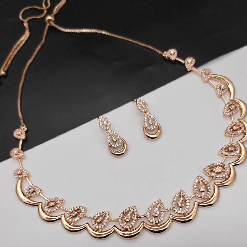 lock pendant ladies necklace-Aamrapali Rose Gold  Plated AD Necklace Set