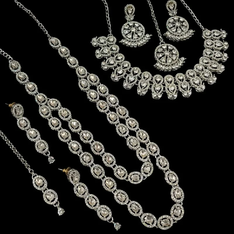 statement ladies necklace-Padmawati Bangles Silver Plated Crystal Stone Necklace Combo