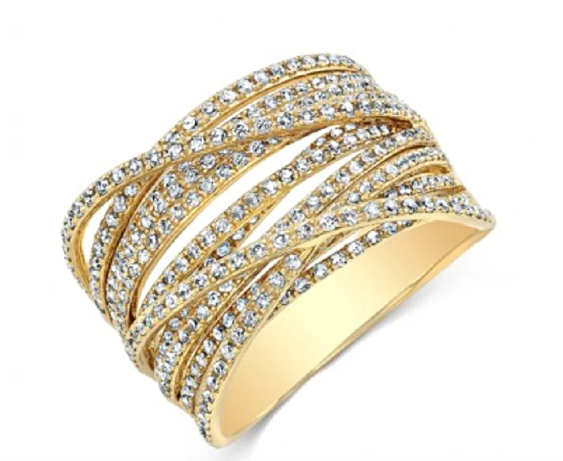 luxury ladies ring-14K Yellow Gold Diamond Multi Crossover Ring