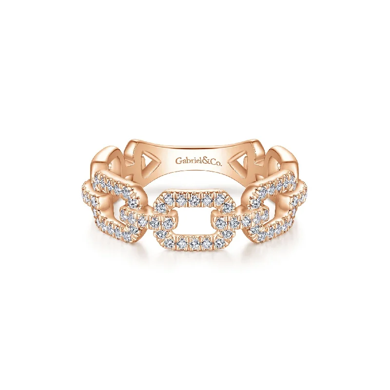 designer fashion ladies ring-14K Rose Gold Diamond Open Link Ring