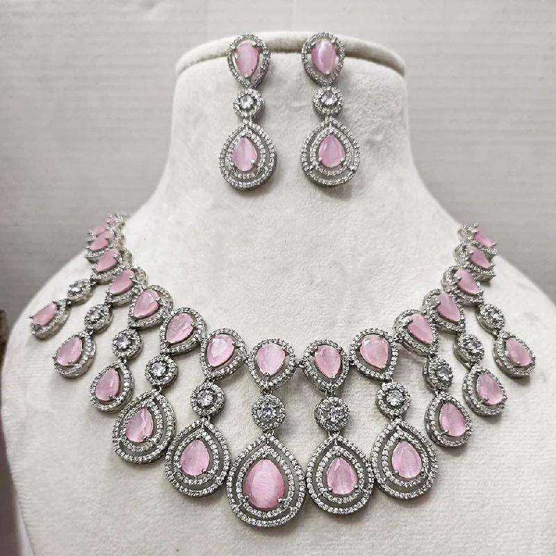 minimalist ladies necklace-Exotica Collection American Diamond Pink Necklace Set