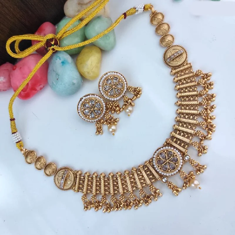 romantic ladies necklace-Heera Jewellers Gold Plated Crystal Stone And Pearls Choker Necklace Set