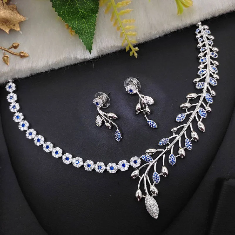 unique ladies necklace-Aamrapali Silver Plated AD Necklace Set