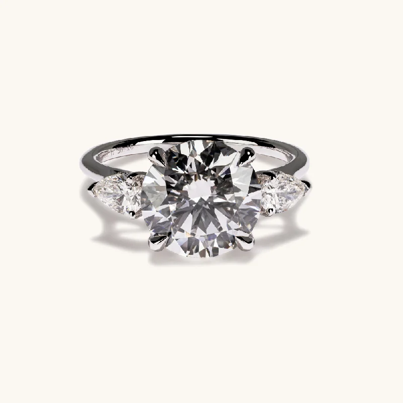 trendy pear-cut engagement ring-3.70 Round Lab Diamond 3-Stone Engagement Ring with Hidden Halo