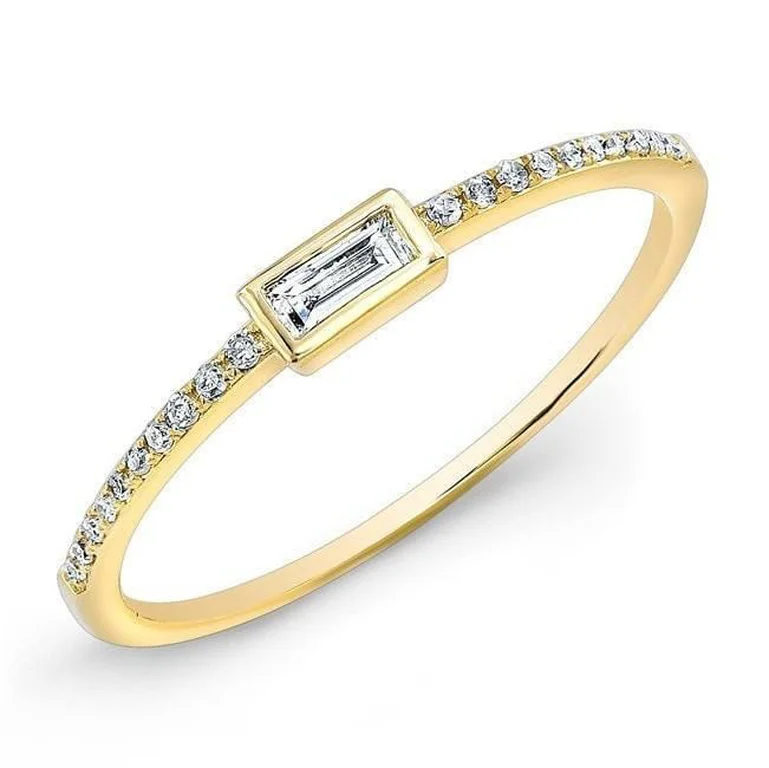 trendy ladies ring-14K Yellow Gold Baguette Diamond Stackable Ring