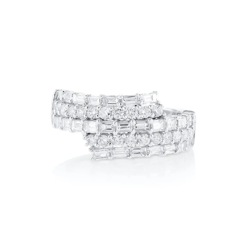 romantic ladies ring-1.77 Cttw Baguette and Round Diamond 14K White Gold Wrap Fashion Ring