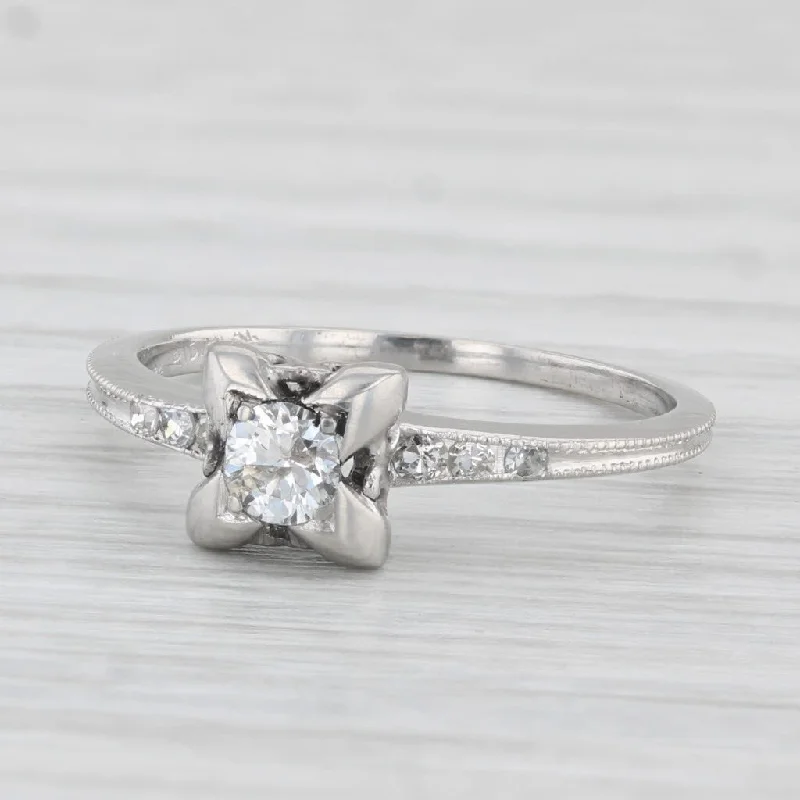 birthstone engagement ring-Antique 0.22ctw Diamond Solitaire Engagement Ring Platinum Size 6