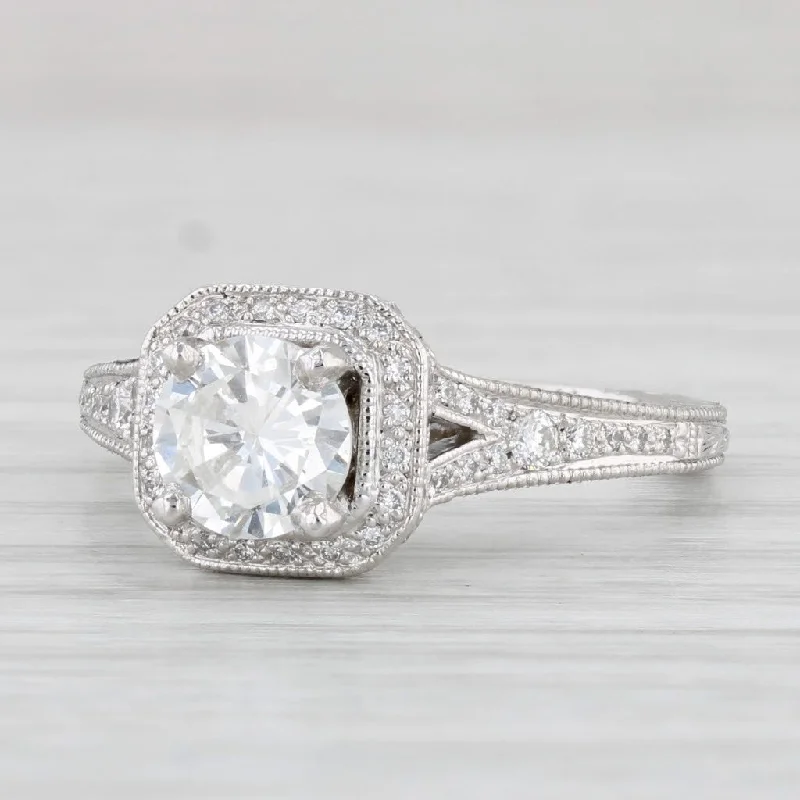 simple solitaire engagement ring-1.24ctw Round Diamond Halo Engagement Ring Platinum Size 7 Shane & Co