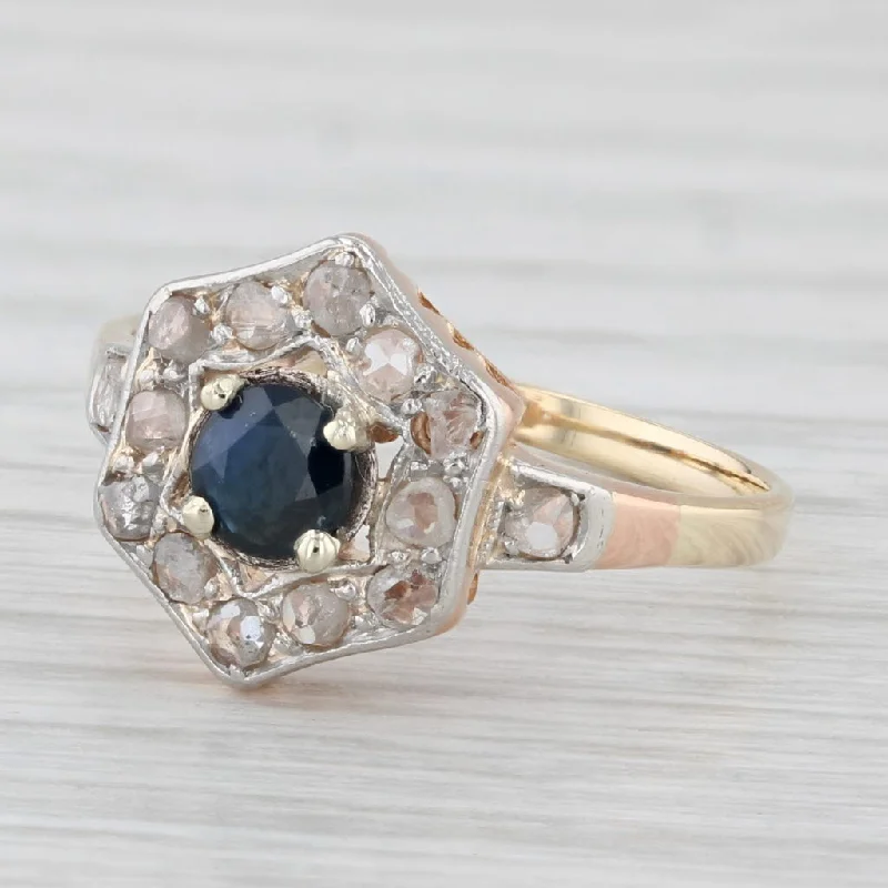 elegant split-shank engagement ring-0.50ctw Blue Sapphire Diamond Ring 12k Gold Platinum Vintage Engagement Size 6